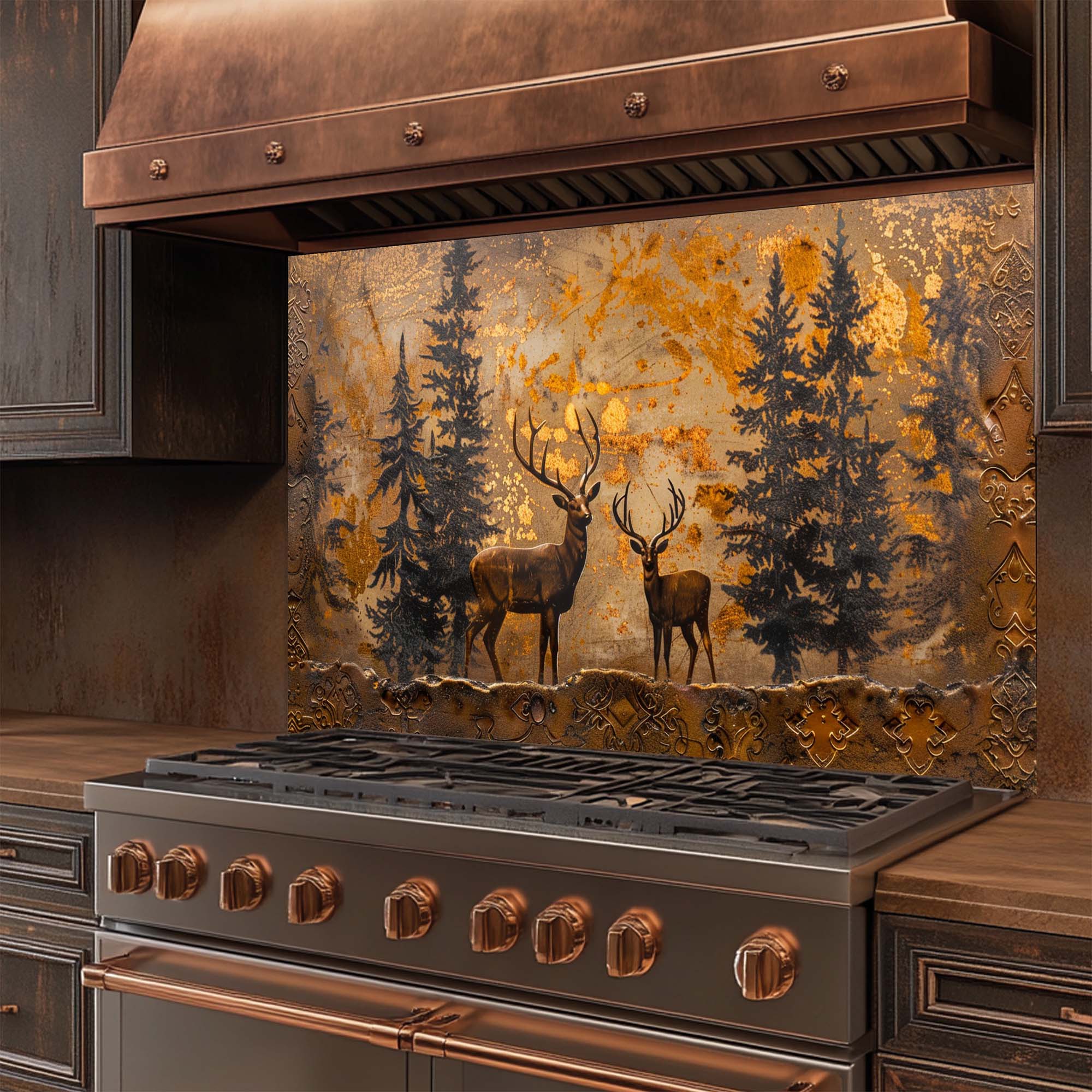 Copper Crest – Tempered Glass Backsplash for Kitchen | Stag & Forest Design Backsplash