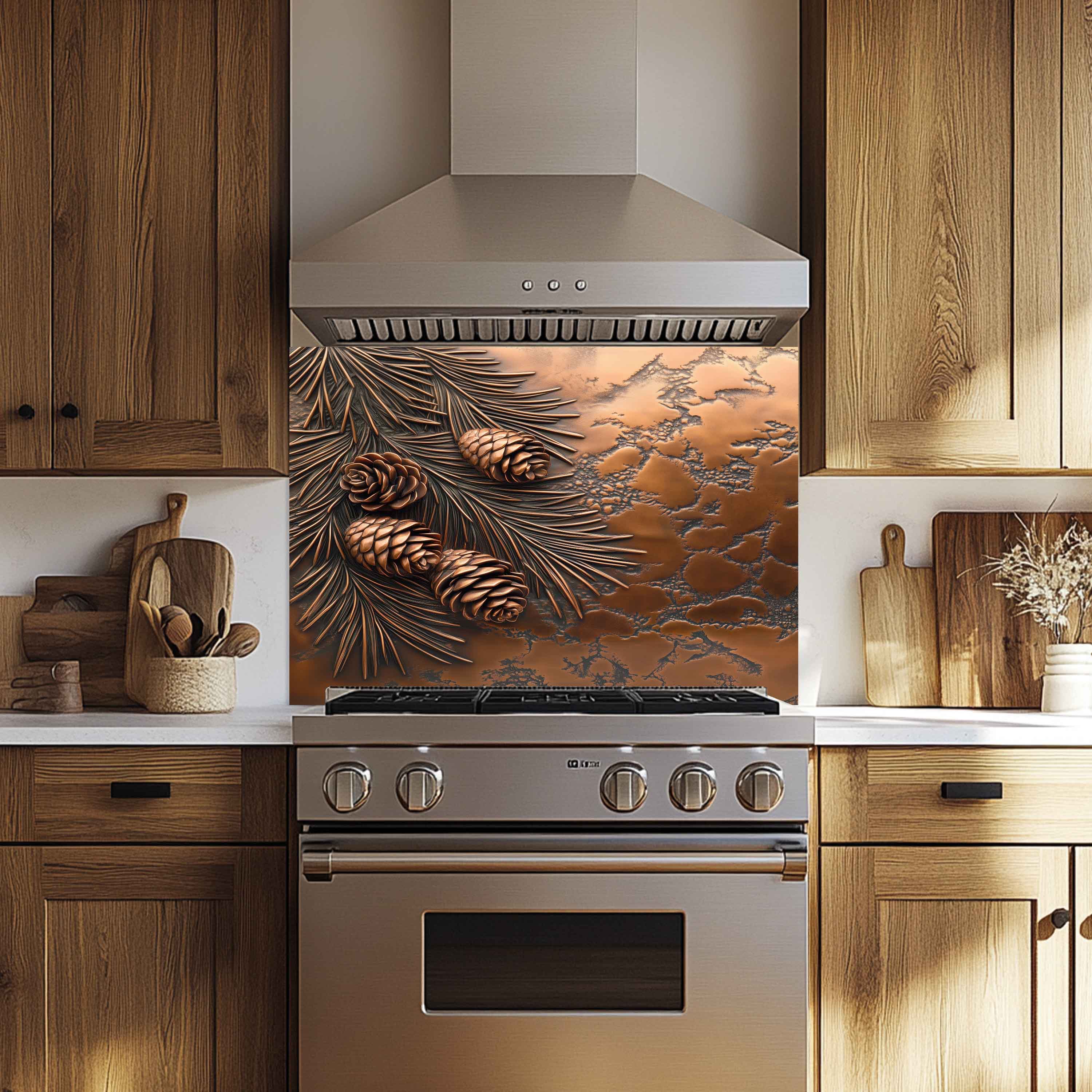 Pine Stillness Tempered Glass Backsplash – Pinecone Kitchen Backsplash Panel