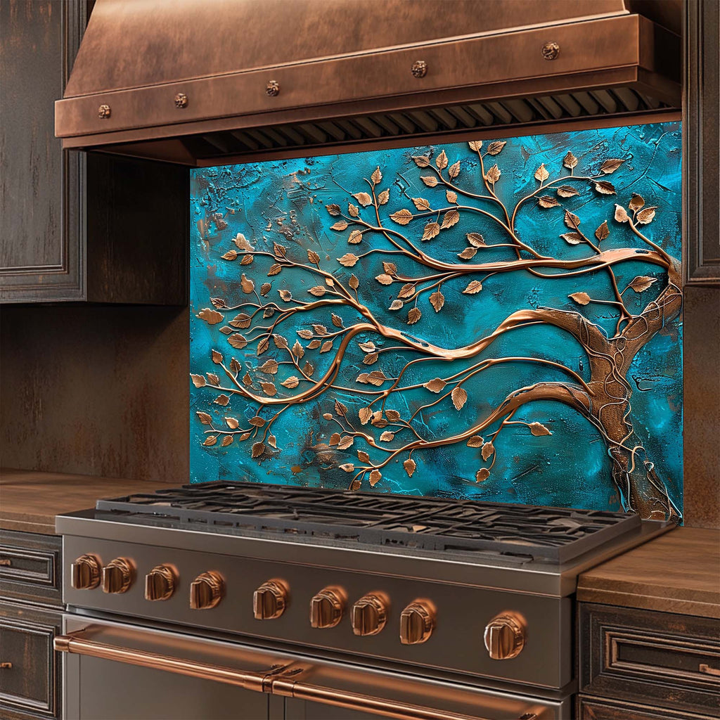 Bronze Harmony – Tempered Glass Backsplash for Kitchen – Copper Look Glass Backsplash