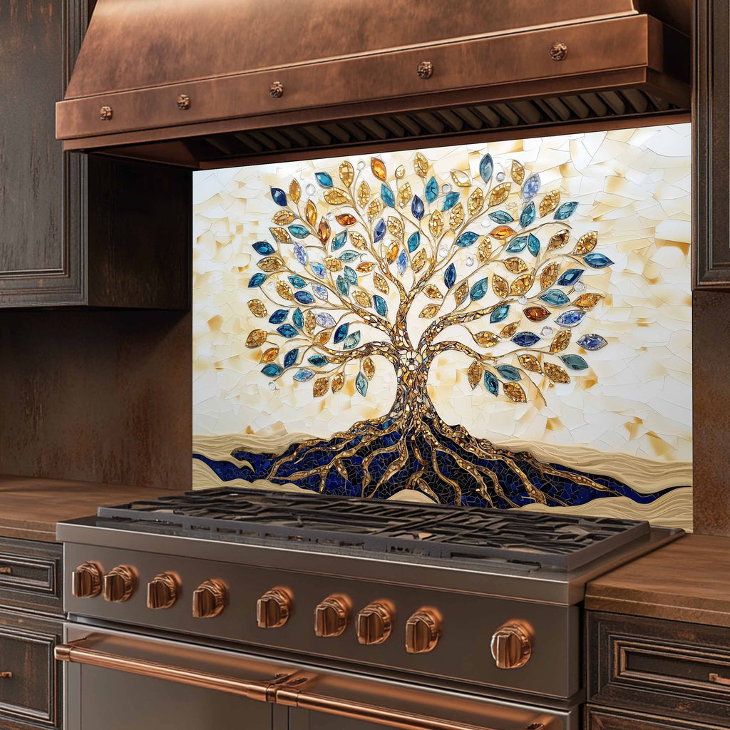 Salpicaduras de cocina personalizadas – Salpicadero de cocina de cristal templado Golden Roots