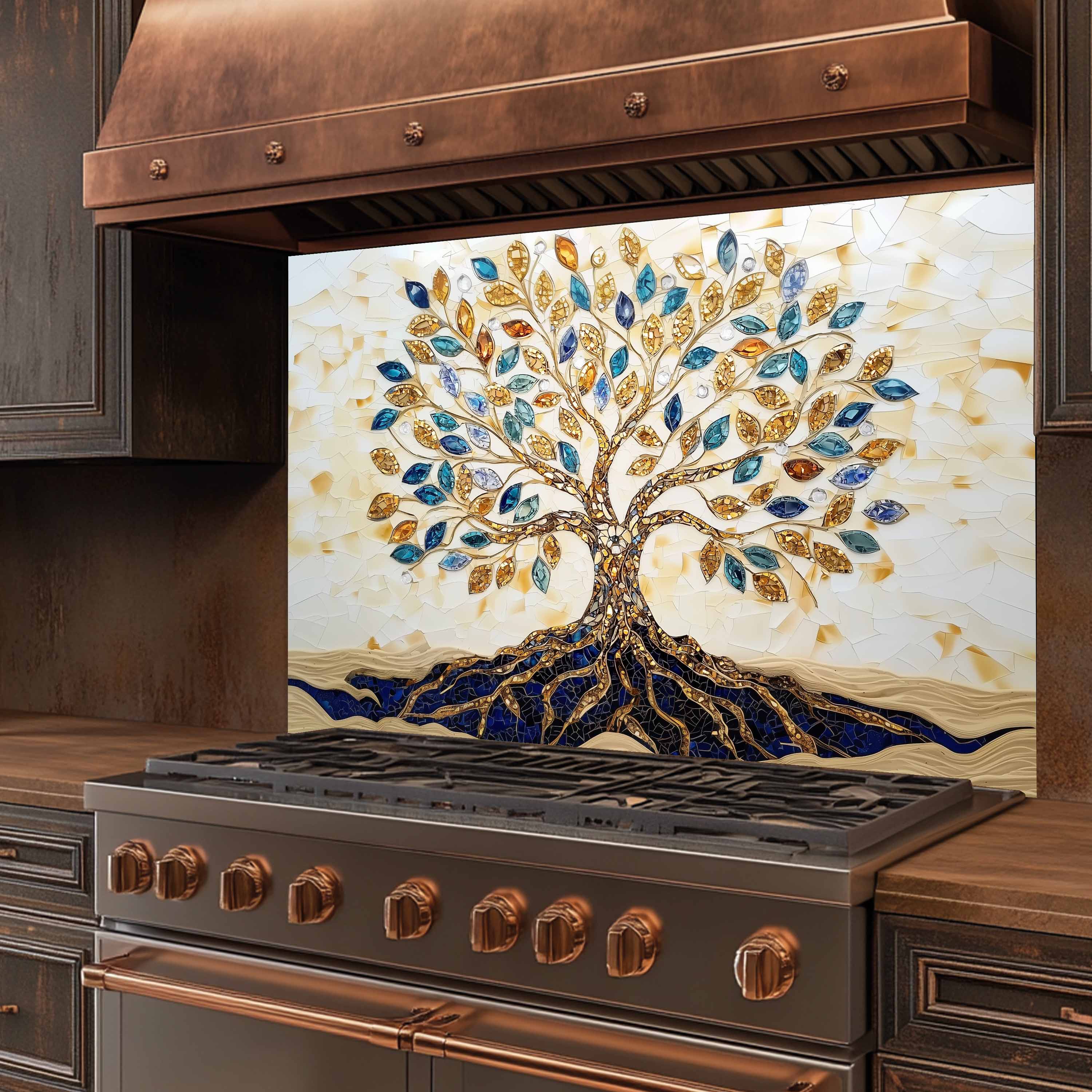 Salpicaduras de cocina personalizadas – Salpicadero de cocina de cristal templado Golden Roots
