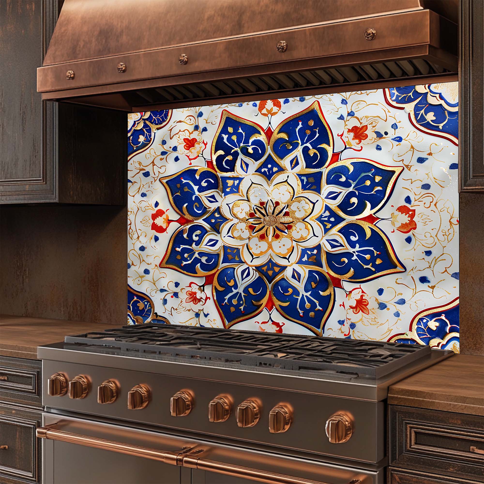 Oriental Blossom - Protector contra salpicaduras de cristal templado para cocina - Protector contra salpicaduras de cocina con diseño de mandala