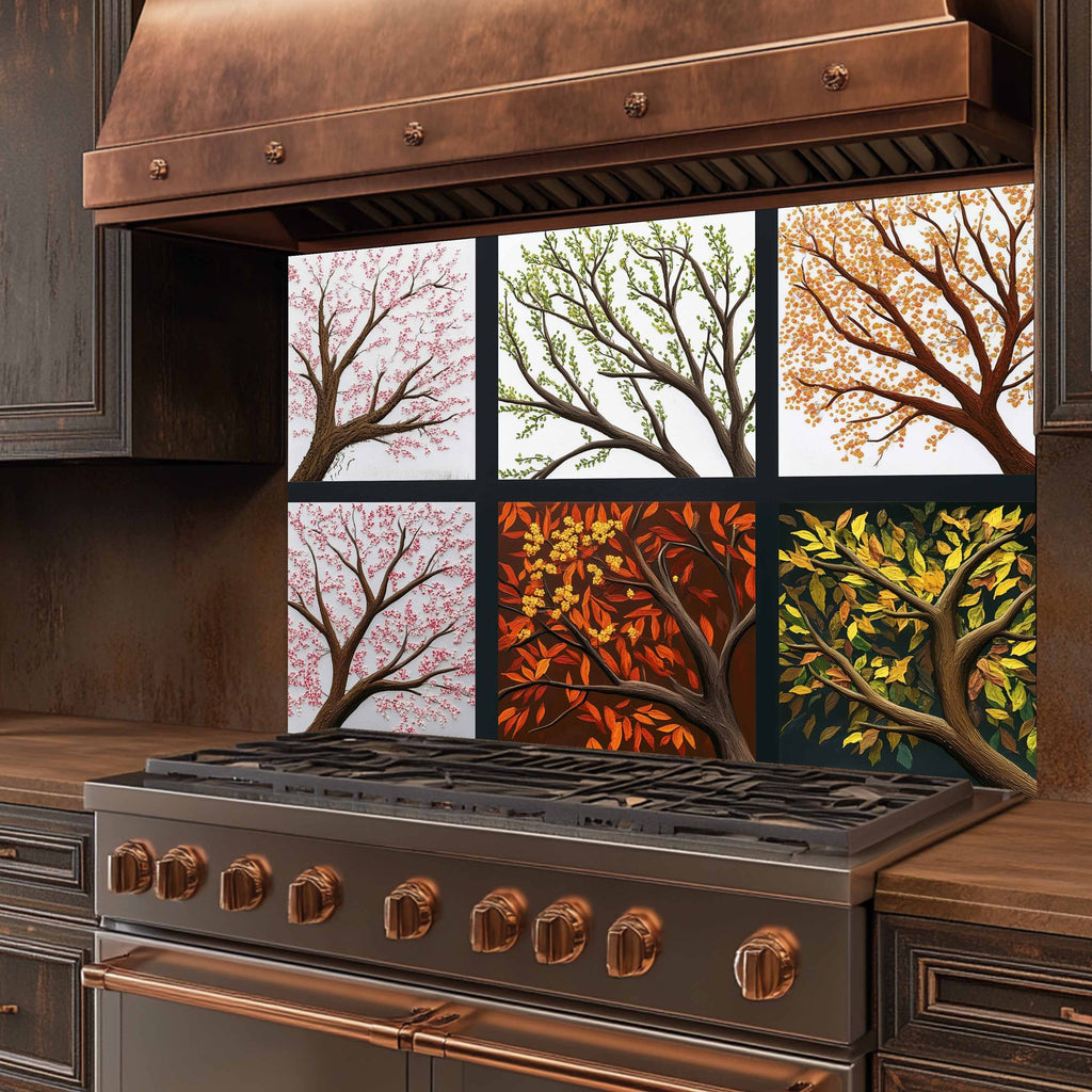 Tempered Glass Backsplash for Kitchen | Tree of Life Seasonal Art