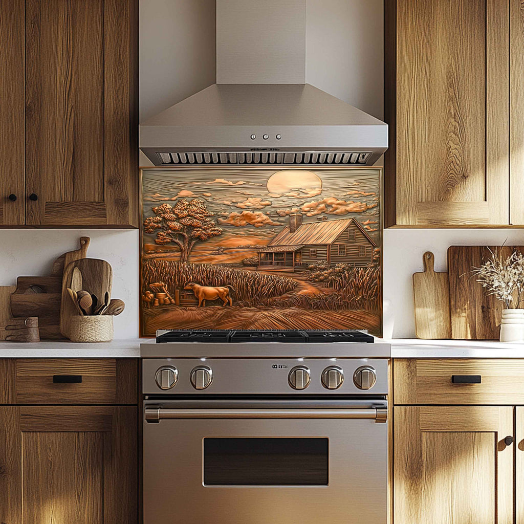 Salpicadero de cristal templado Harvest Home – Panel de salpicadero de cocina rústica estilo granja