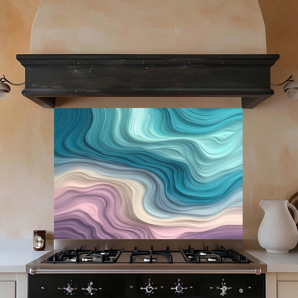 Pastel Flow – Tempered Glass Backsplash for Kitchen | Pastel Brushstrokes Backsplash