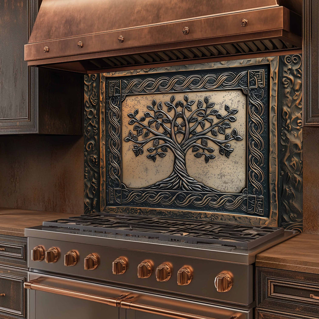 Custom Kitchen Backsplash – Bronze Heritage Tempered Glass Stove Backsplash