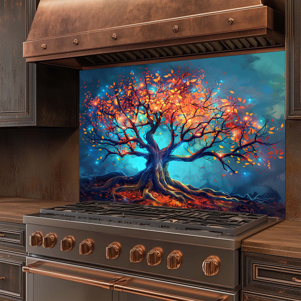 Árbol Encantado de Luz - Salpicadero de Cristal Templado para Cocina - Salpicadero de Naturaleza