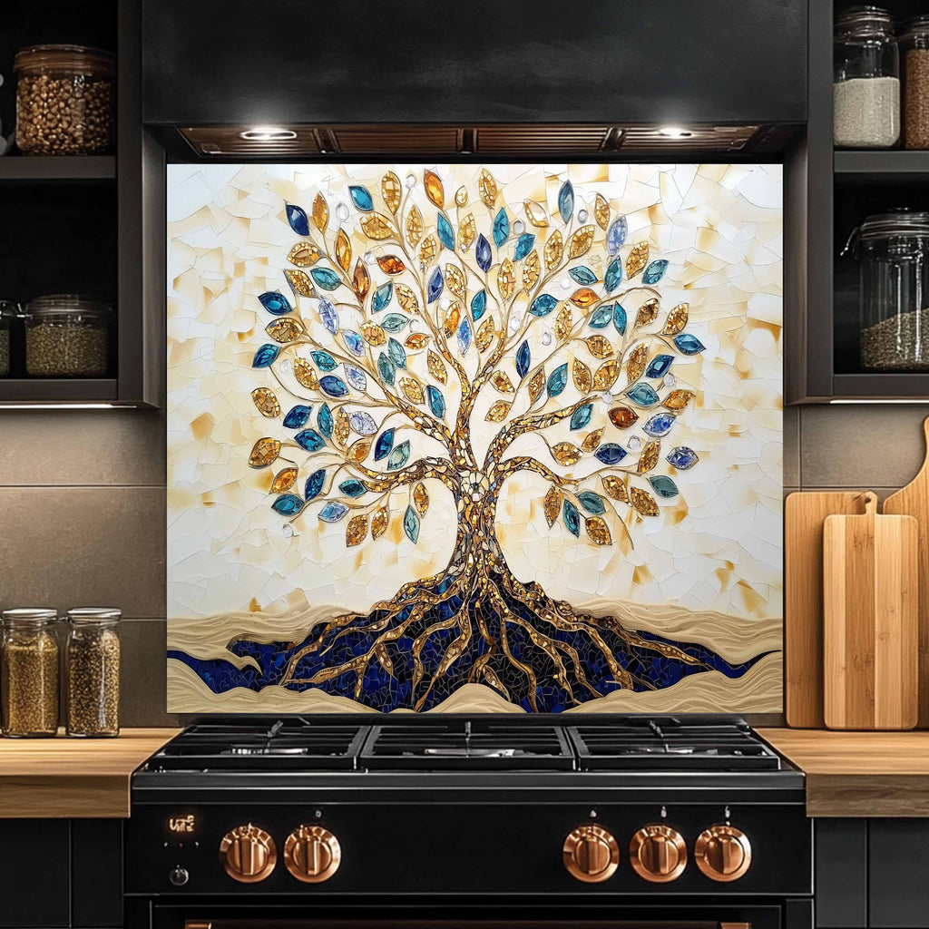 Salpicaduras de cocina personalizadas – Salpicadero de cocina de cristal templado Golden Roots