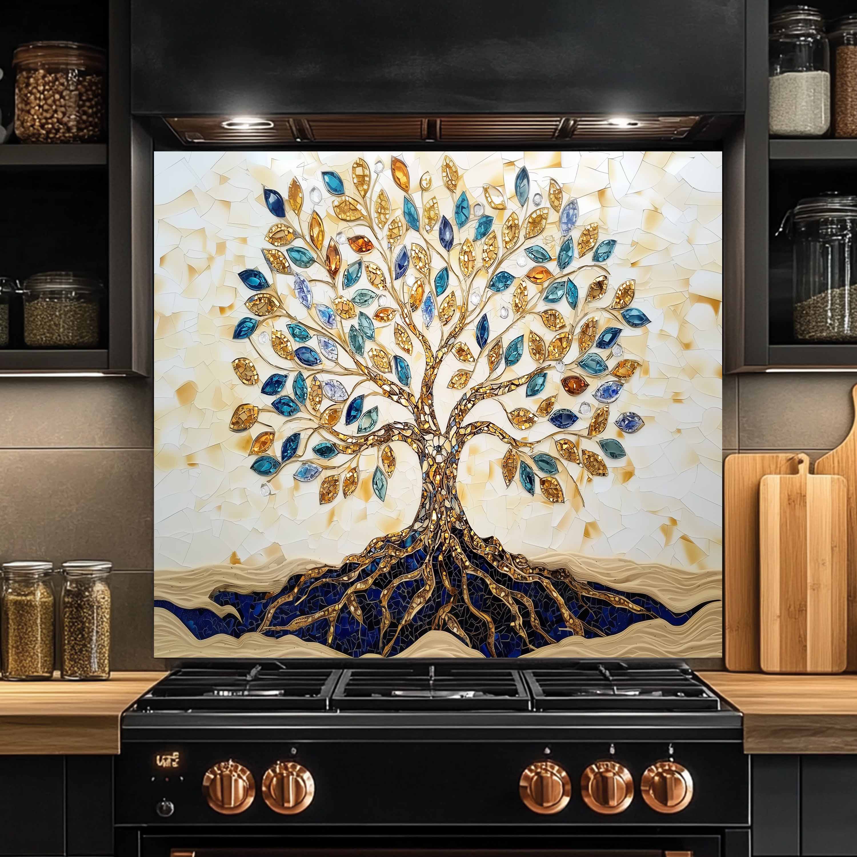 Salpicaduras de cocina personalizadas – Salpicadero de cocina de cristal templado Golden Roots