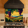 Tempered Glass Backsplash for Kitchen | Stained Glass Grape Field Landscape Design