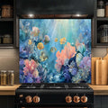 Aqua Garden – Tempered Glass Backsplash for Kitchen | Vibrant Ocean Fantasy Backsplash
