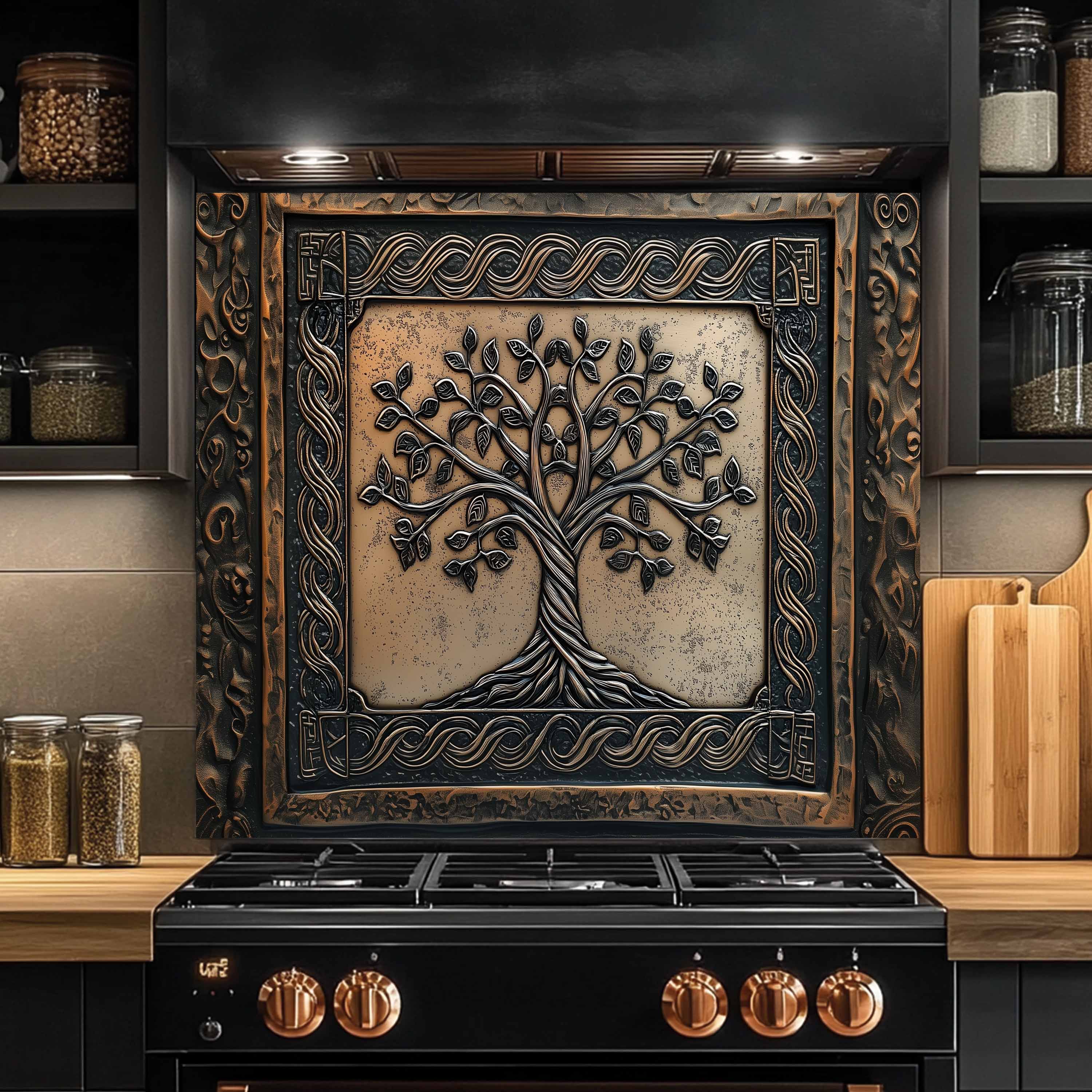 Custom Kitchen Backsplash – Bronze Heritage Tempered Glass Stove Backsplash