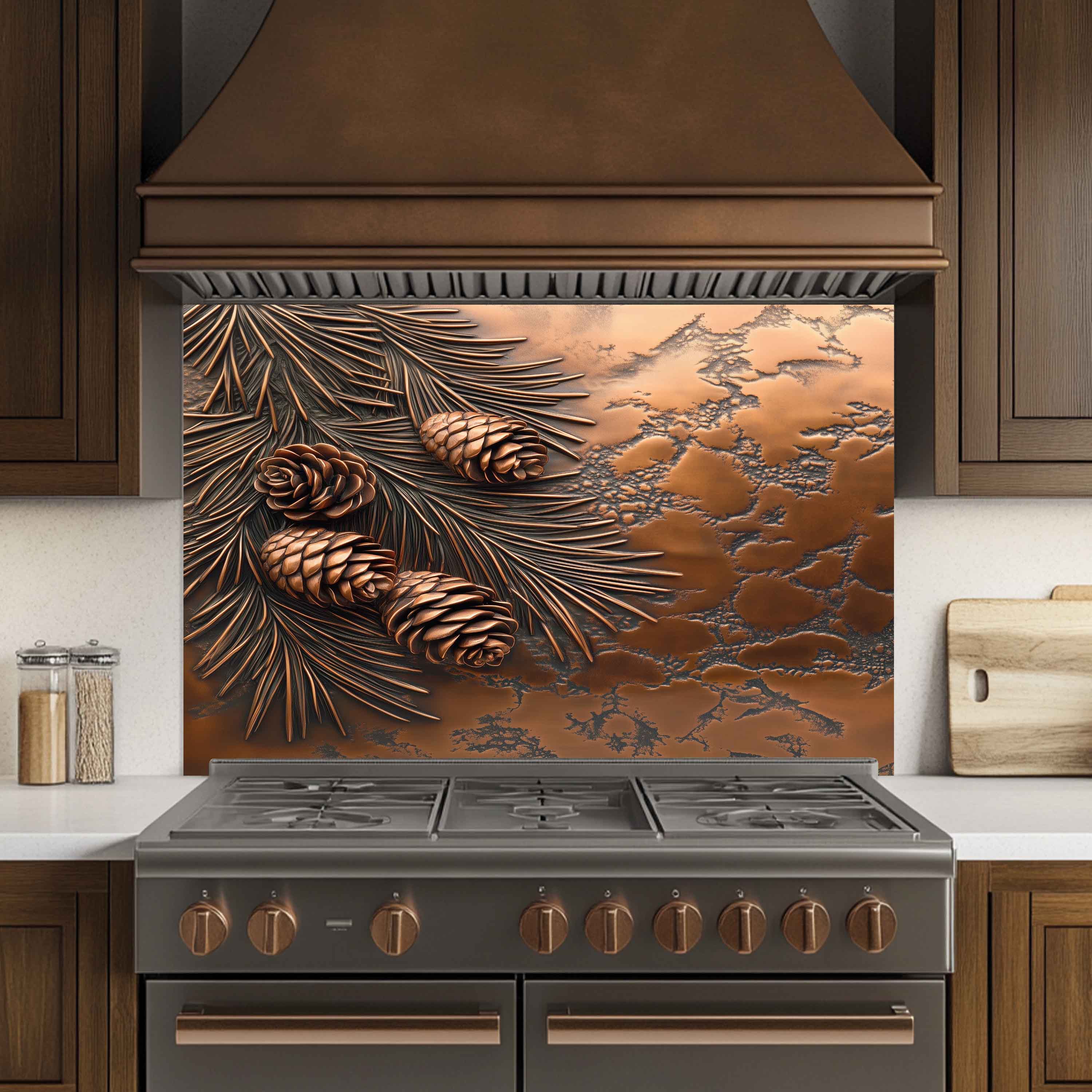Pine Stillness Tempered Glass Backsplash – Pinecone Kitchen Backsplash Panel