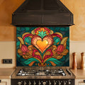 Tempered Glass Backsplash for Kitchen | Stained Glass Heart and Tulip Design