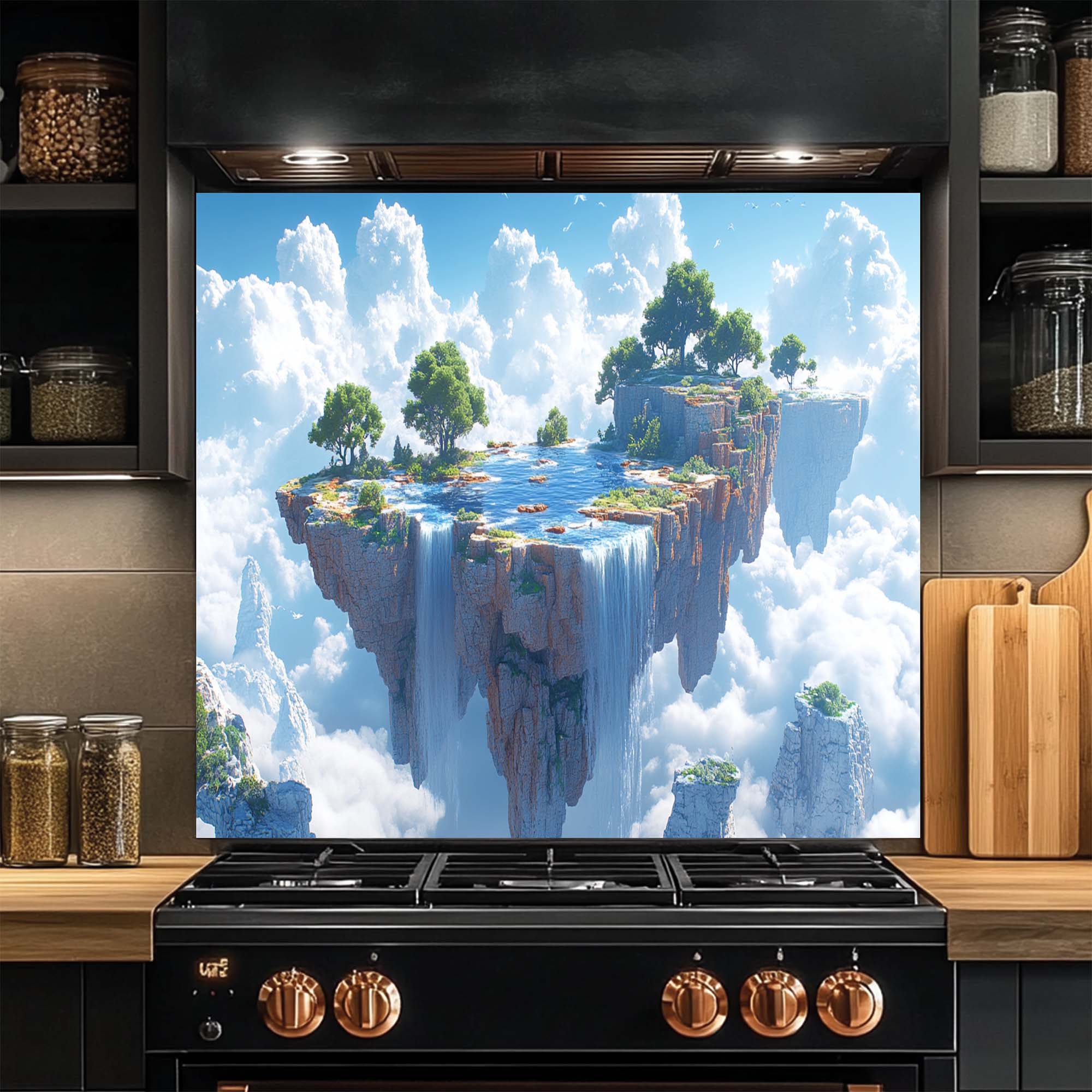 Skyfall Oasis – Tempered Glass Backsplash for Kitchen | Fantasy Landscape Backsplash