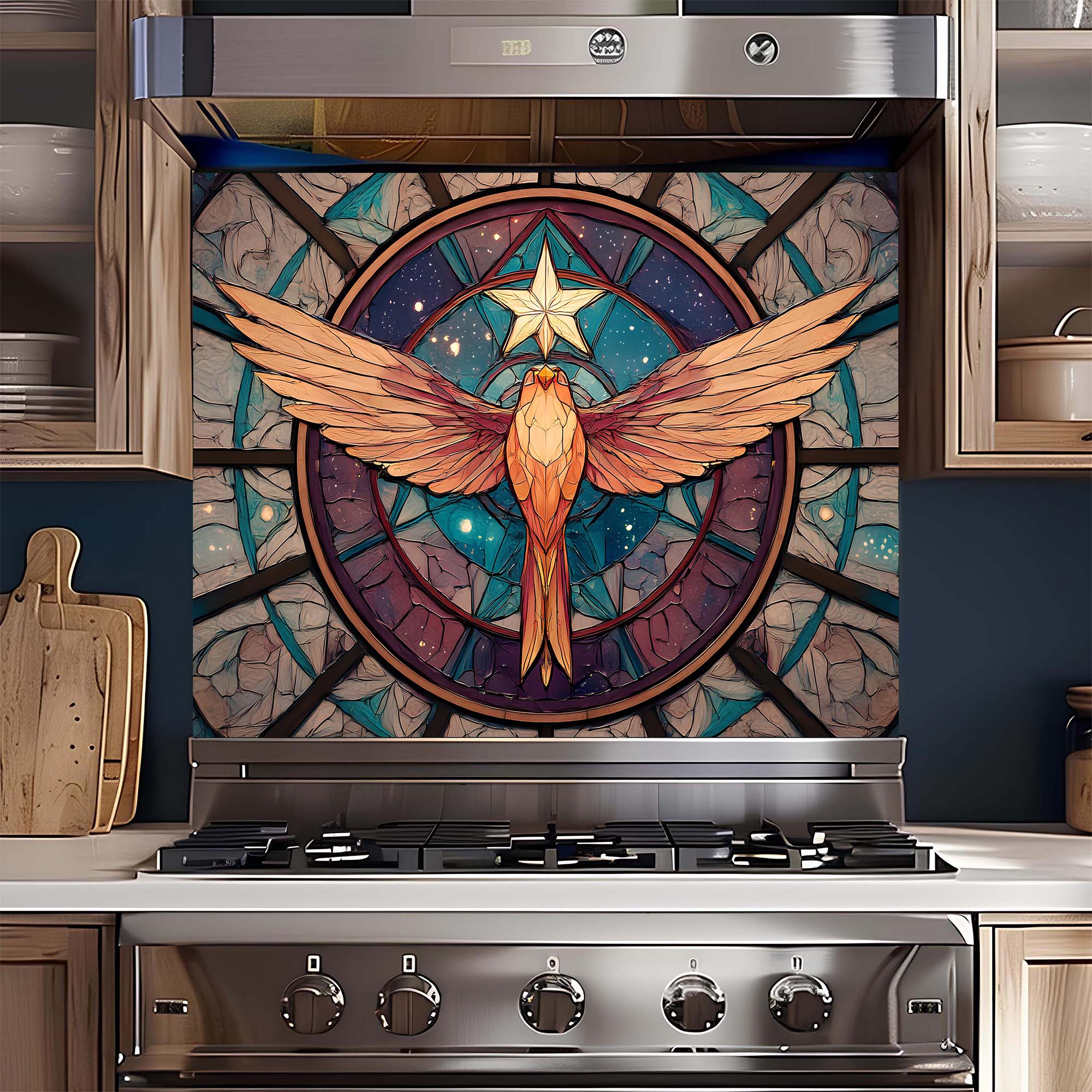 Salpicadero de cocina personalizado – Salpicadero de cristal templado «Ascenso Celestial» para estufa