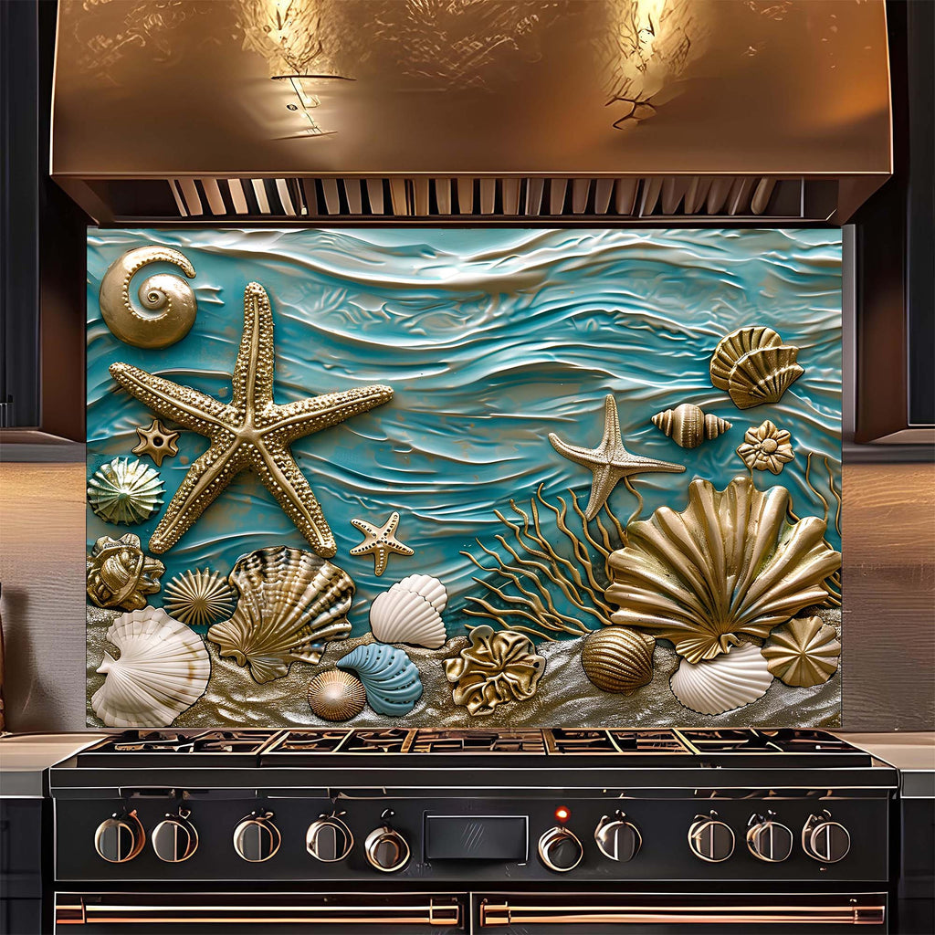 Custom Kitchen Backsplash – Ocean Serenity Tempered Glass Stove Backsplash