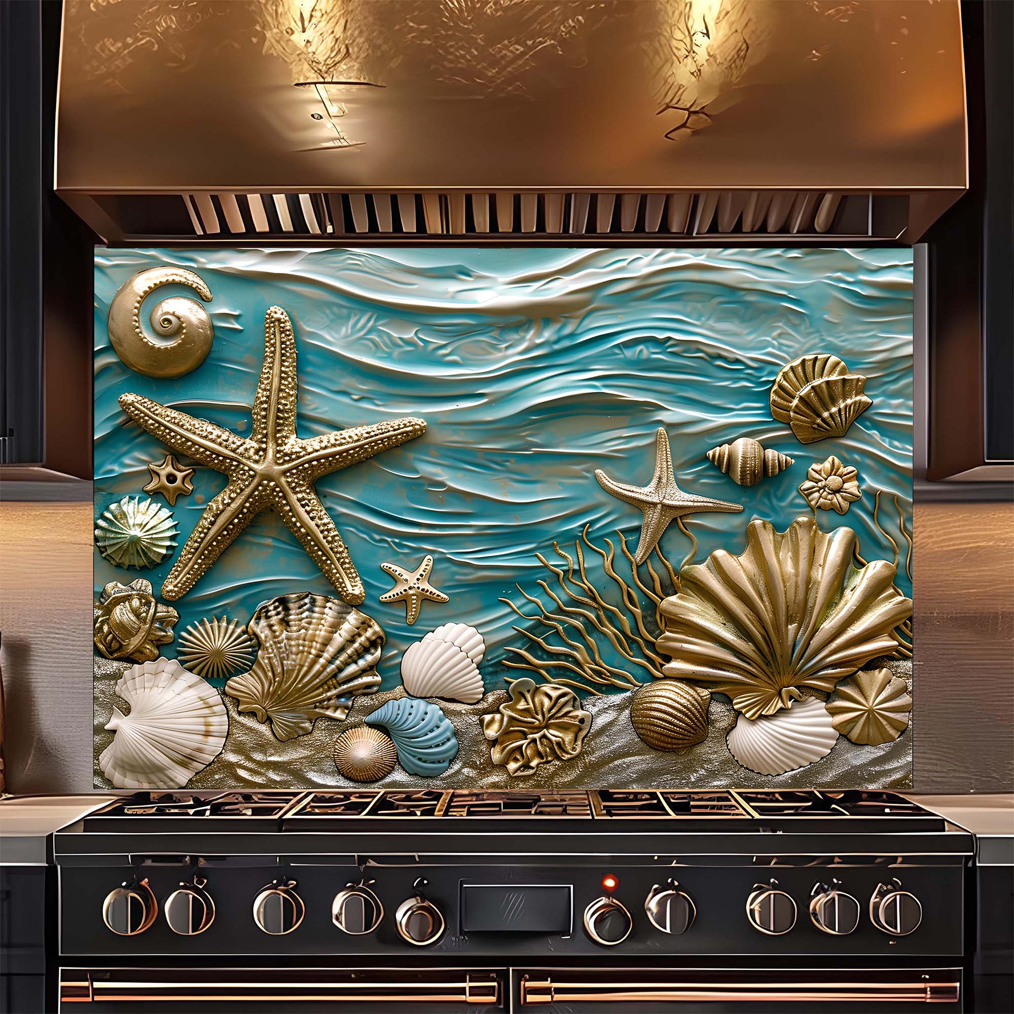 Custom Kitchen Backsplash – Ocean Serenity Tempered Glass Stove Backsplash