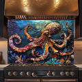 Custom Kitchen Backsplash – Majestic Octopus Tempered Glass Stove Backsplash