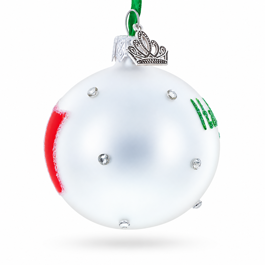 Italian Flag with Crystal Accents on Frosted White Glass Ball Christmas Ornament