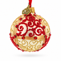 Jeweled Gold & Red Swirl Glass Ball Christmas Ornament