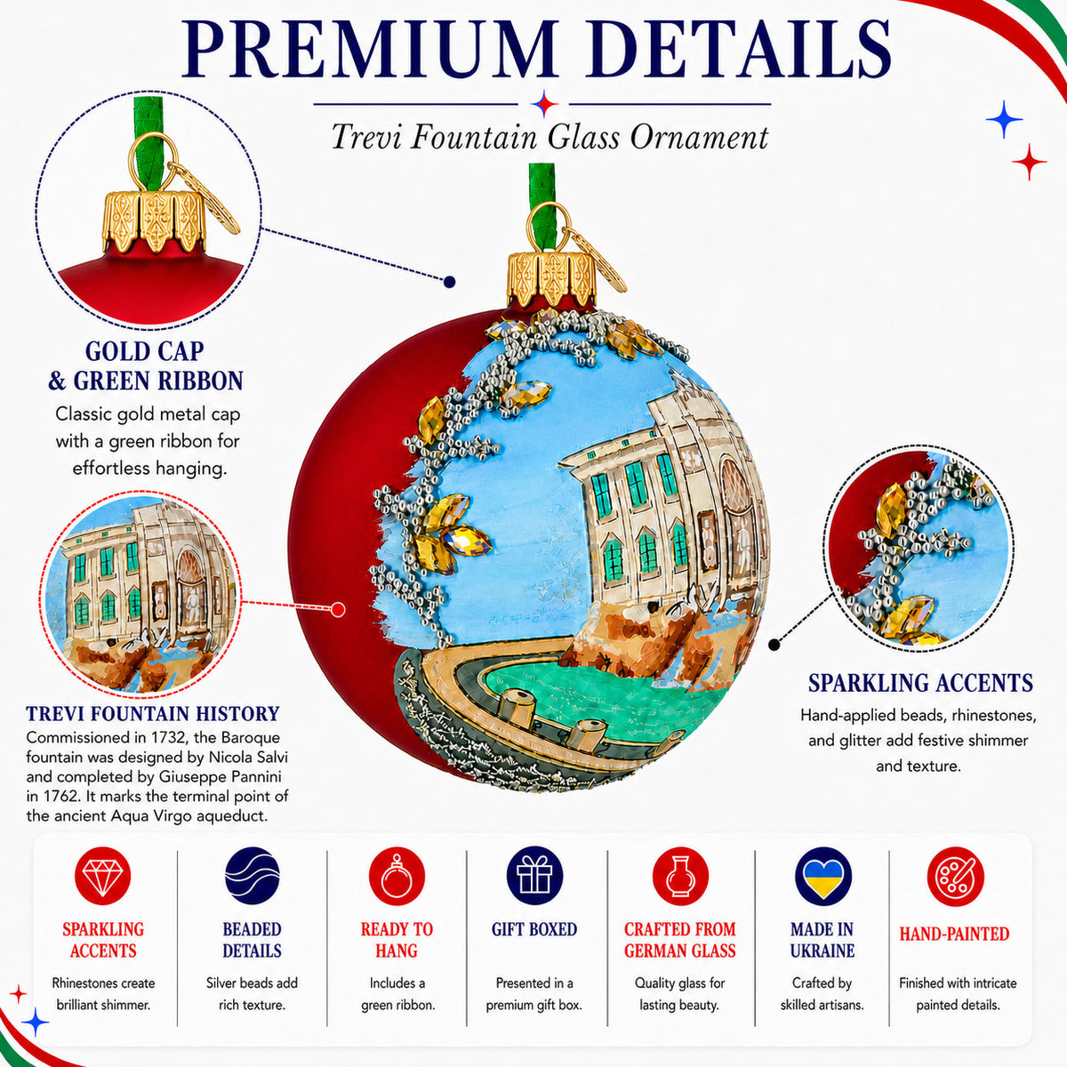Trevi Fountain, Rome, Italy Glass Ball Christmas Ornament