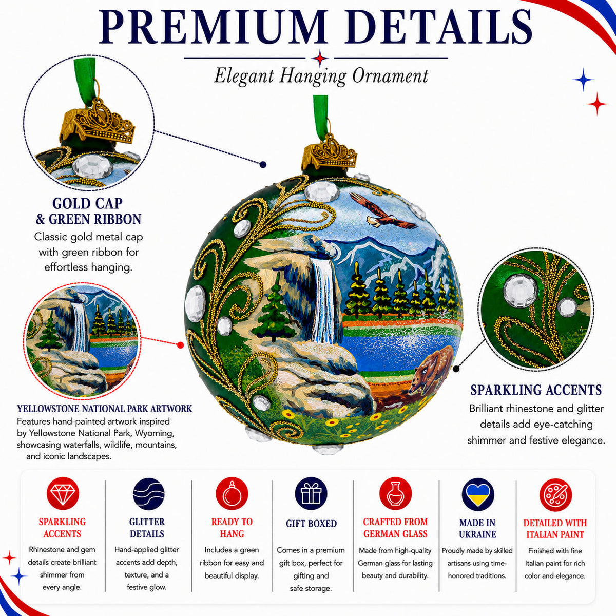 Yellowstone National Park Glass Christmas Ornament
