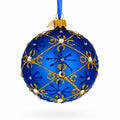 Jeweled Trellis On Blue Glass Egg Ornament 3.25 Inches