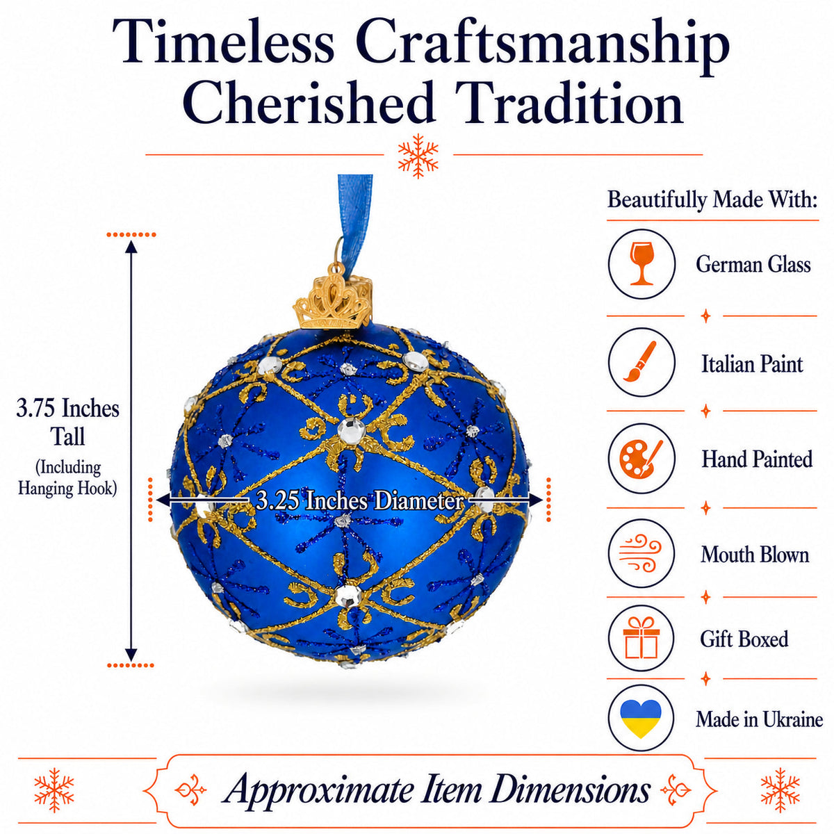 Jeweled Trellis On Blue Glass Egg Ornament 3.25 Inches