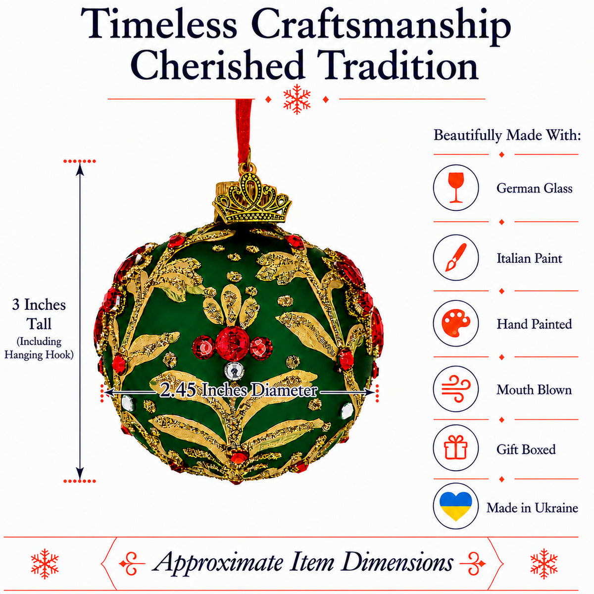 Jeweled Emerald Green Poinsettia Glass Ball Christmas Ornament