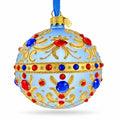 Royal Blue Scrollwork Jewel Tone Glass Ball Christmas Ornament