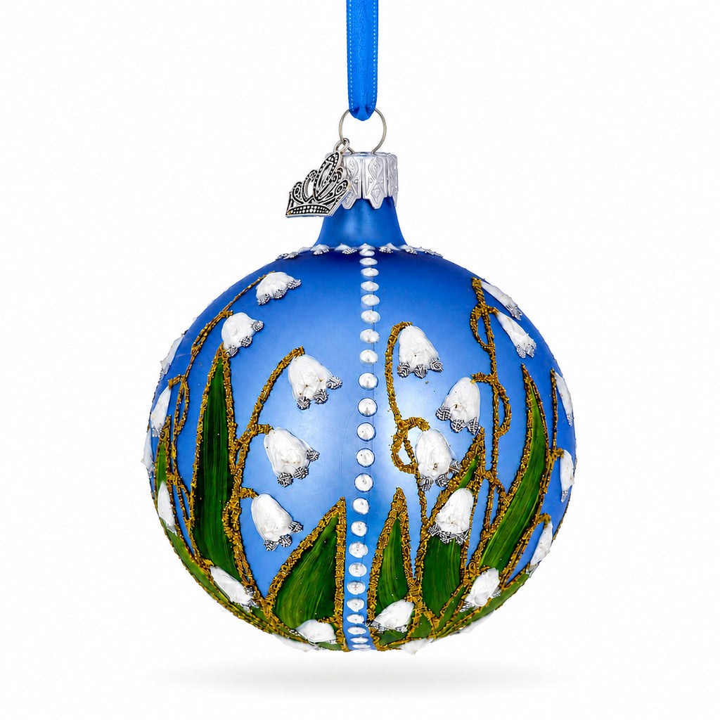 Lily of the Valley on Blue Glass Ball Christmas Ornament