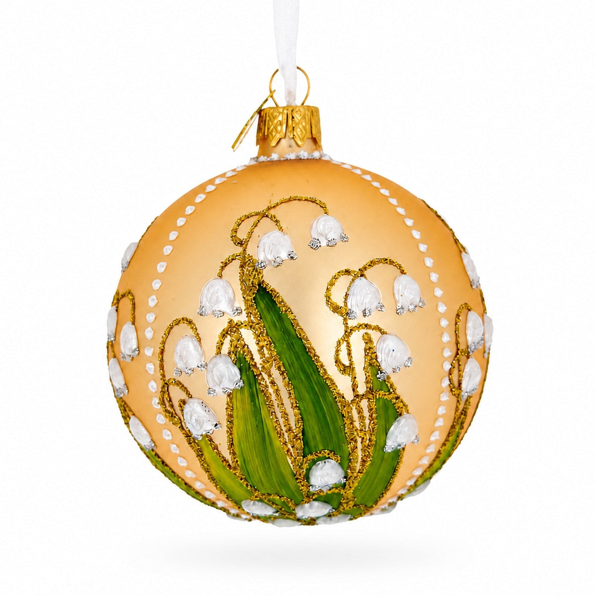 Lily of the Valley on Gold Glass Ball Christmas Ornament