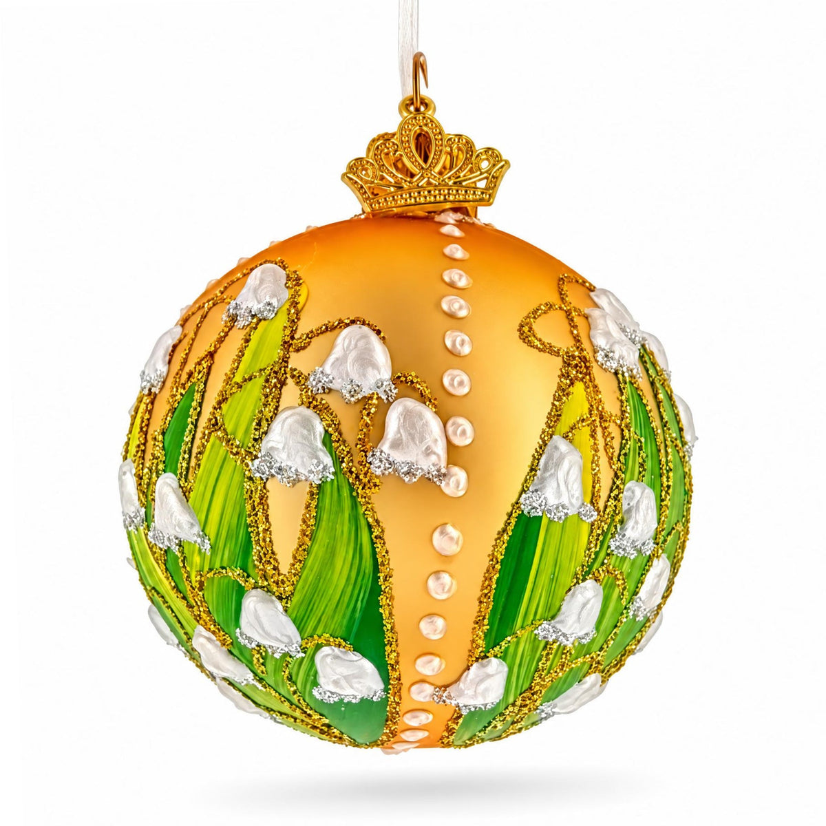 Lily of the Valley on Gold Glass Ball Christmas Ornament