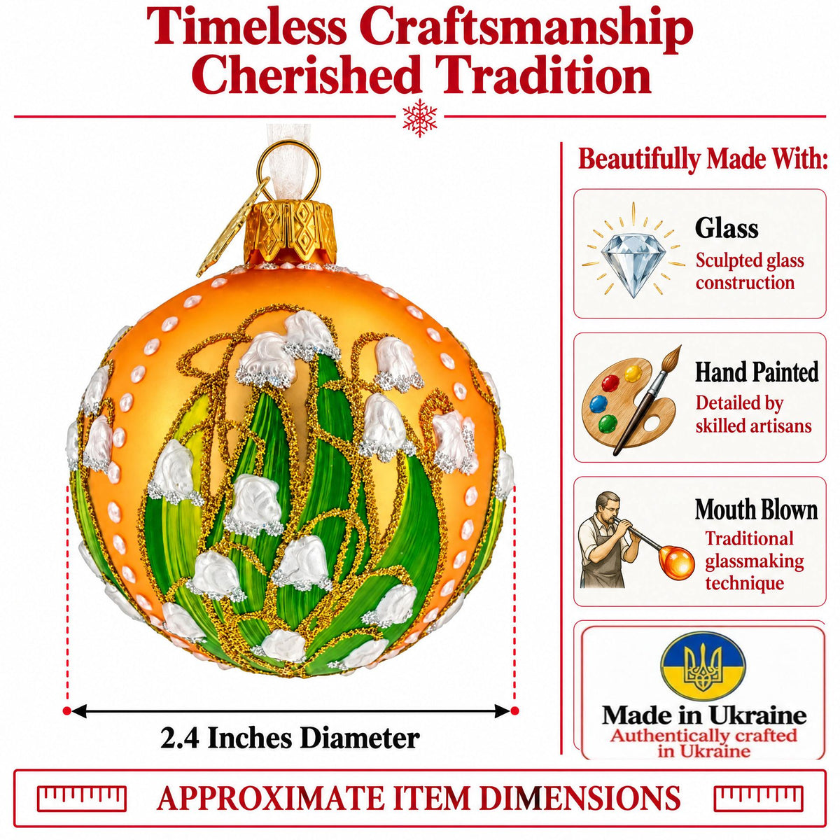 Lily of the Valley on Gold Glass Ball Christmas Ornament