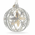 Icy White Flower Scrollwork Clear Glass Ball Christmas Ornament