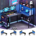 L Shaped Gaming Desk With Power Outlets And Grey Oak