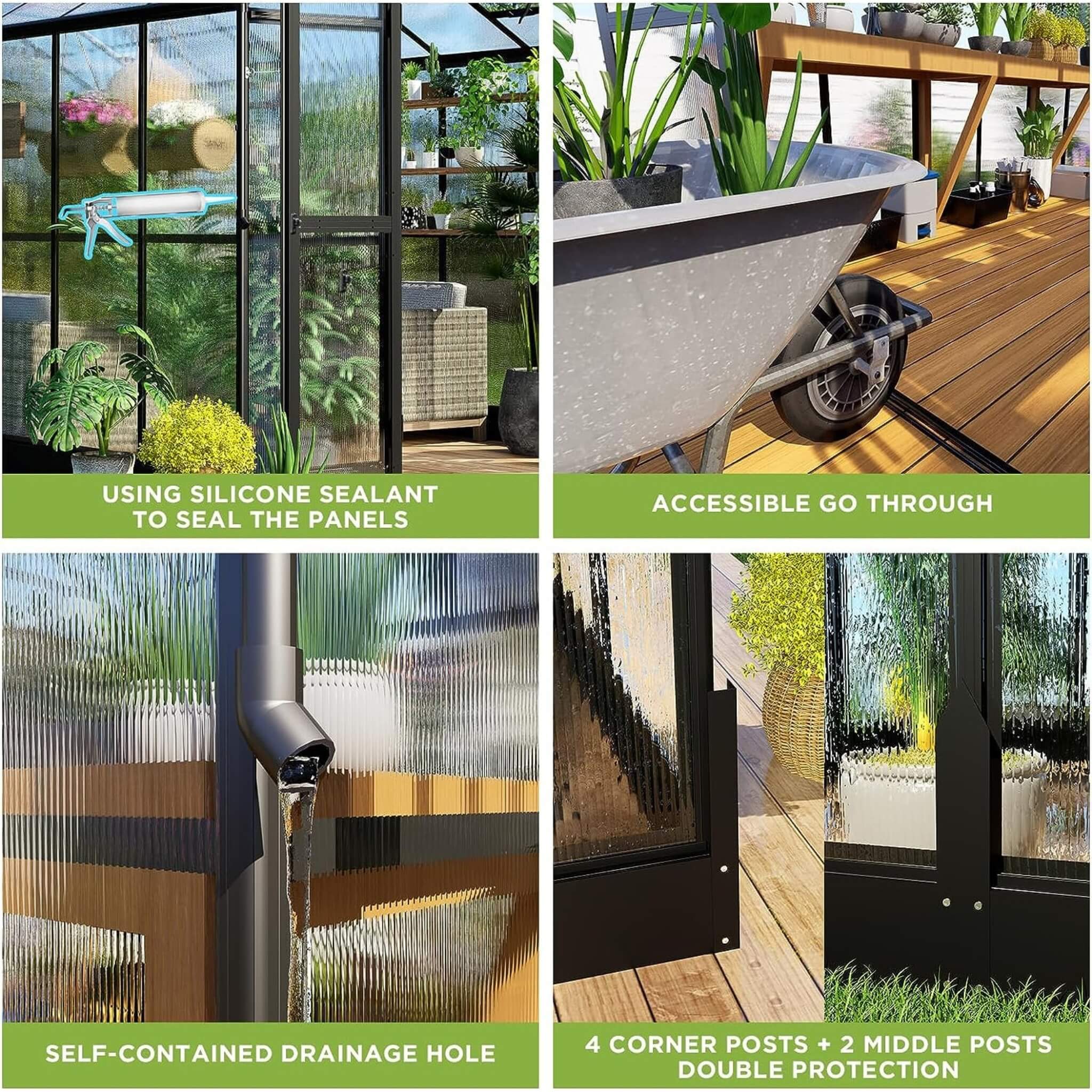 [08X12FT] Large Premium Outdoor Aluminum Polycarbonate Greenhouse With Double Swing Doors (SAK92641)