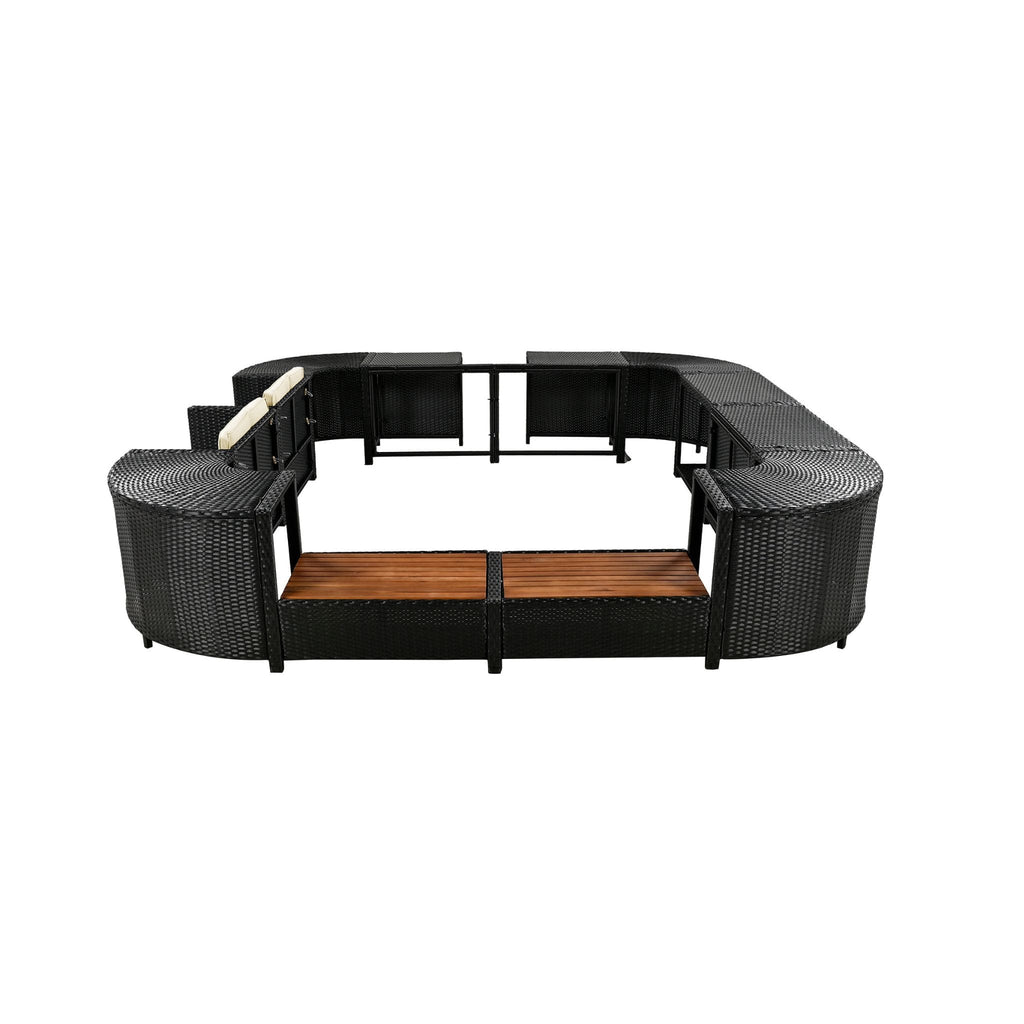 Conjunto de sofá seccional de ratán para spa exterior grande Alora con forma cuadrilátera y compartimentos de almacenamiento (SAK80217)
