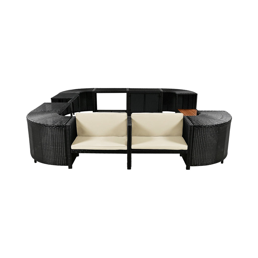 Conjunto de sofá seccional de ratán para spa exterior grande Alora con forma cuadrilátera y compartimentos de almacenamiento (SAK80217)