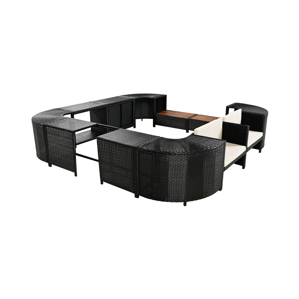 Conjunto de sofá seccional de ratán para spa exterior grande Alora con forma cuadrilátera y compartimentos de almacenamiento (SAK80217)