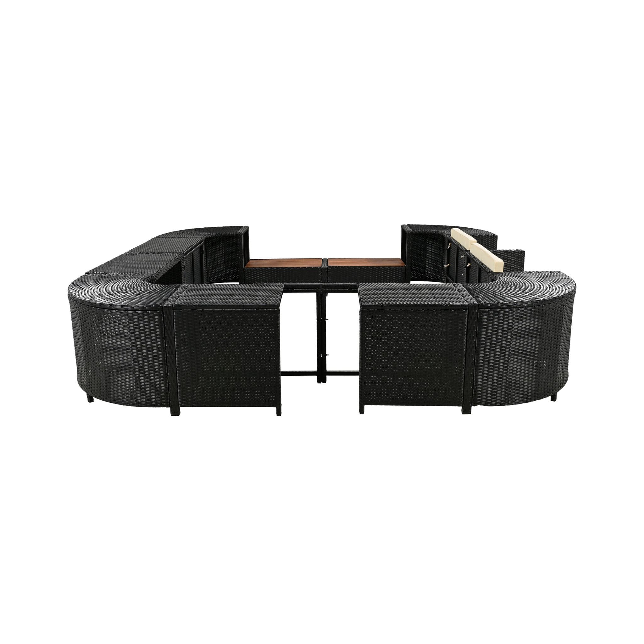 Conjunto de sofá seccional de ratán para spa exterior grande Alora con forma cuadrilátera y compartimentos de almacenamiento (SAK80217)