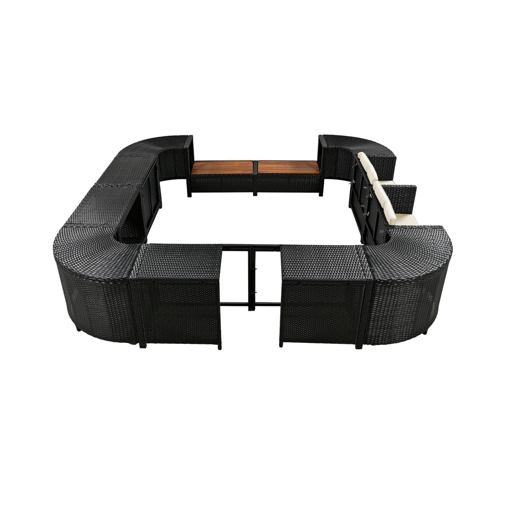 Conjunto de sofá seccional de ratán para spa exterior grande Alora con forma cuadrilátera y compartimentos de almacenamiento (SAK80217)