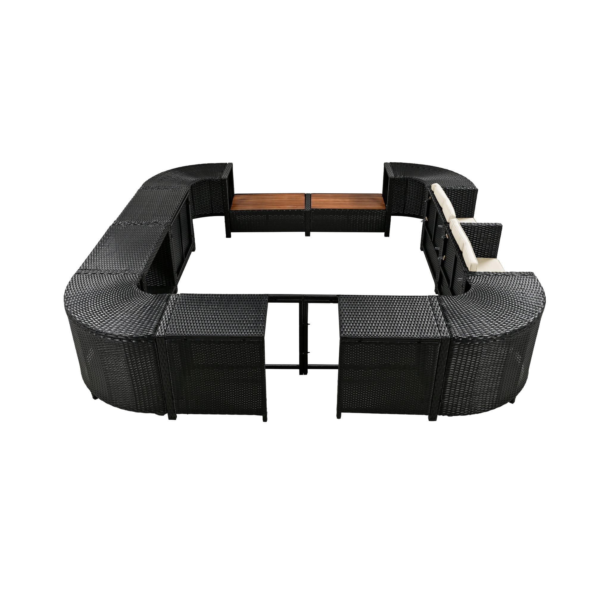 Conjunto de sofá seccional de ratán para spa exterior grande Alora con forma cuadrilátera y compartimentos de almacenamiento (SAK80217)