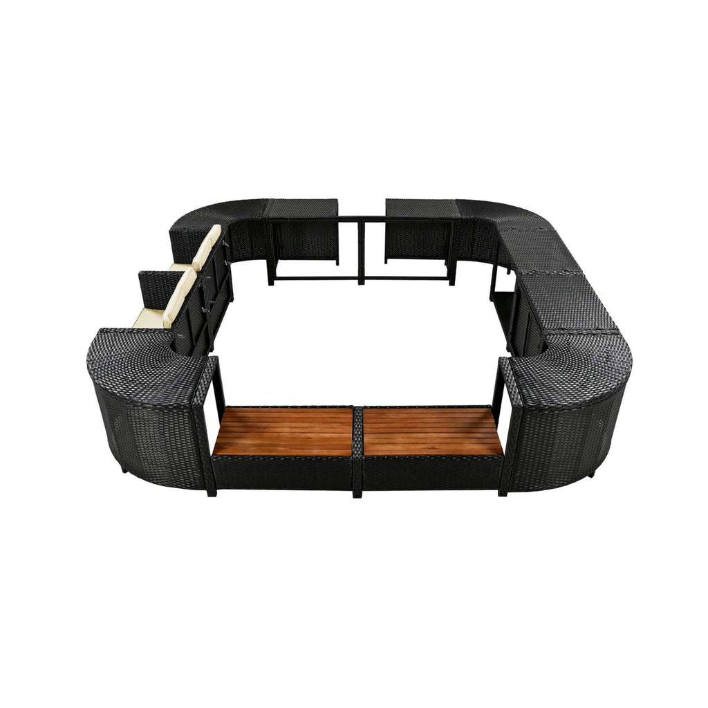Conjunto de sofá seccional de ratán para spa exterior grande Alora con forma cuadrilátera y compartimentos de almacenamiento (SAK80217)