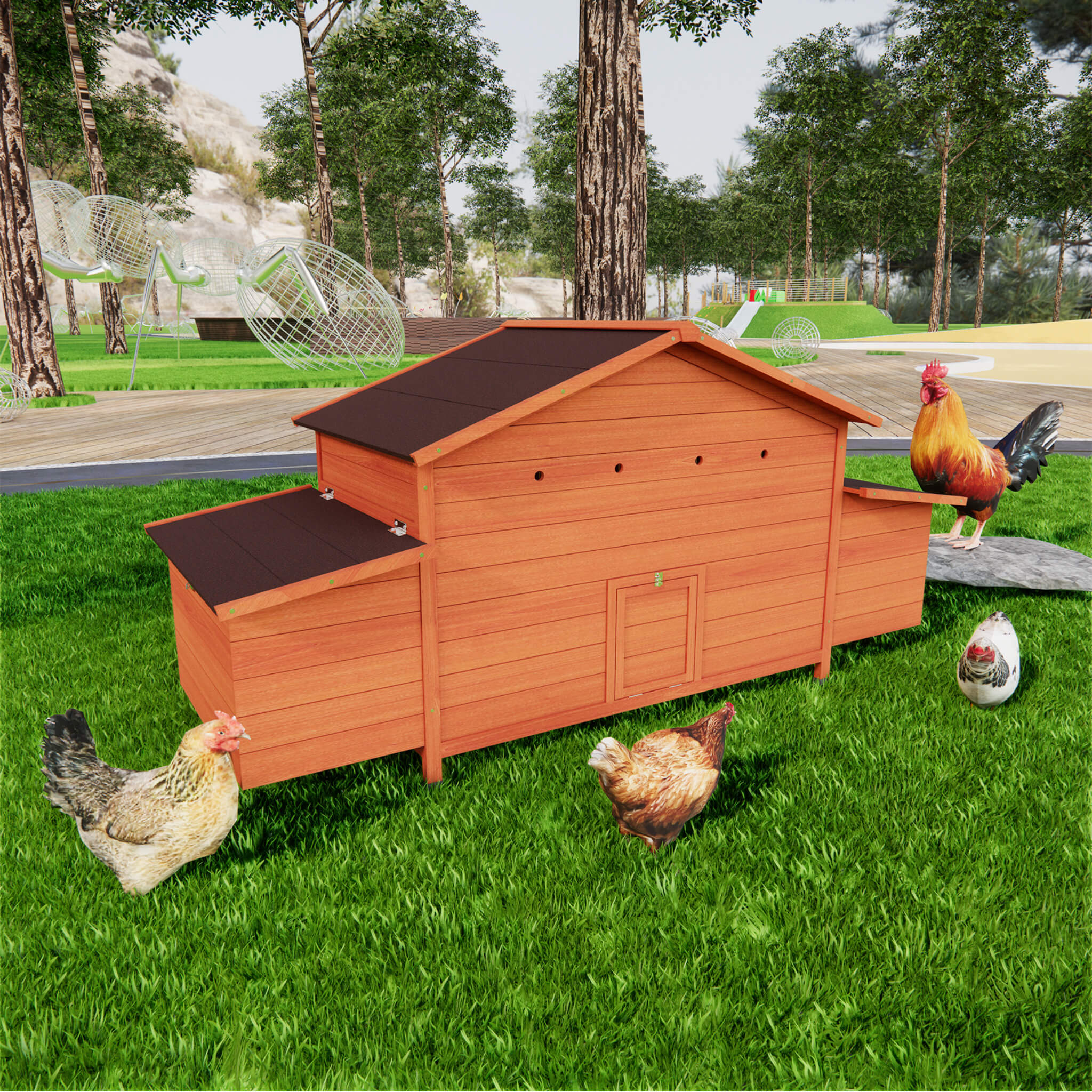 Gallinero de madera premium espacioso de 44 pulgadas con ponederos de dos lados (SAK21875)