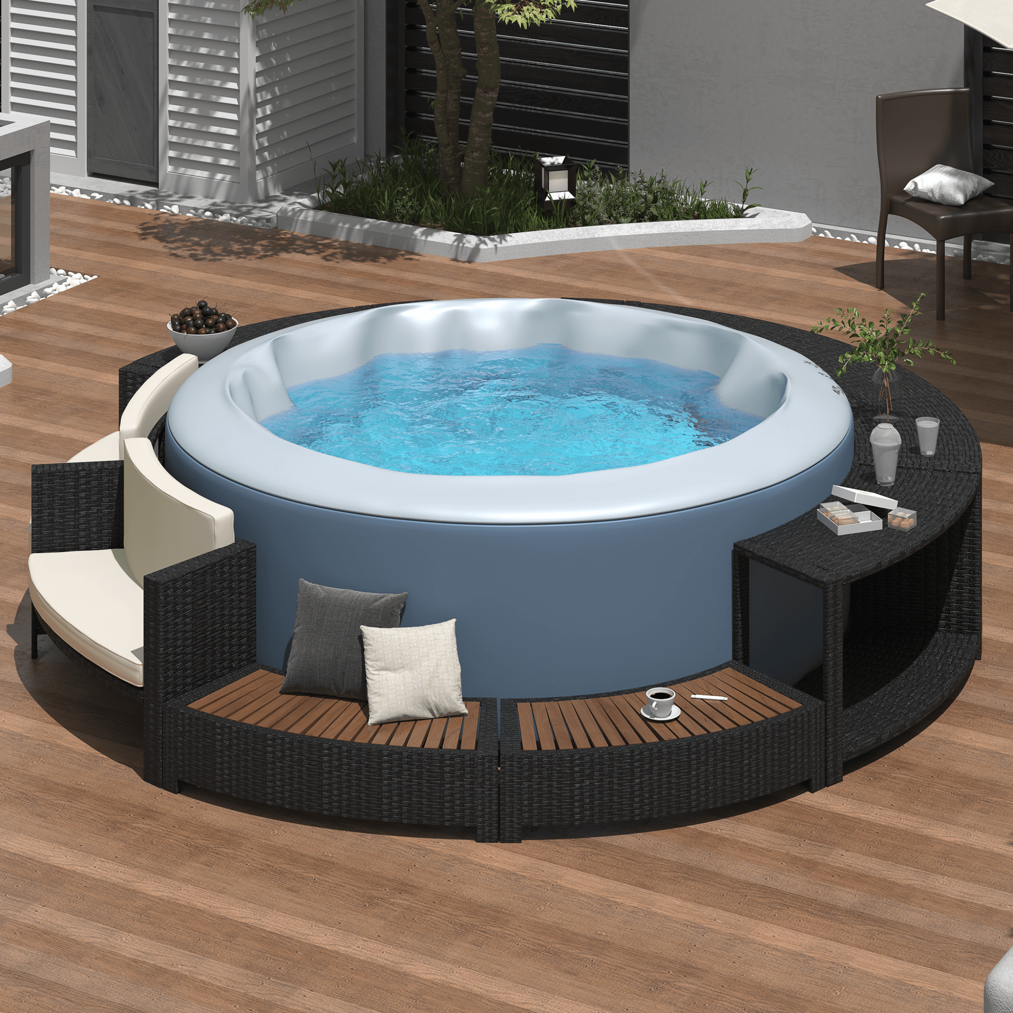 Alora Large Premium Surround Spa Patio Rattan Sofa Set With Storage Compartments And Cushions (SAK75629)