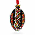 Ukrainian Folk Art Black Geometric Wheat Motif Glass Egg Ornament