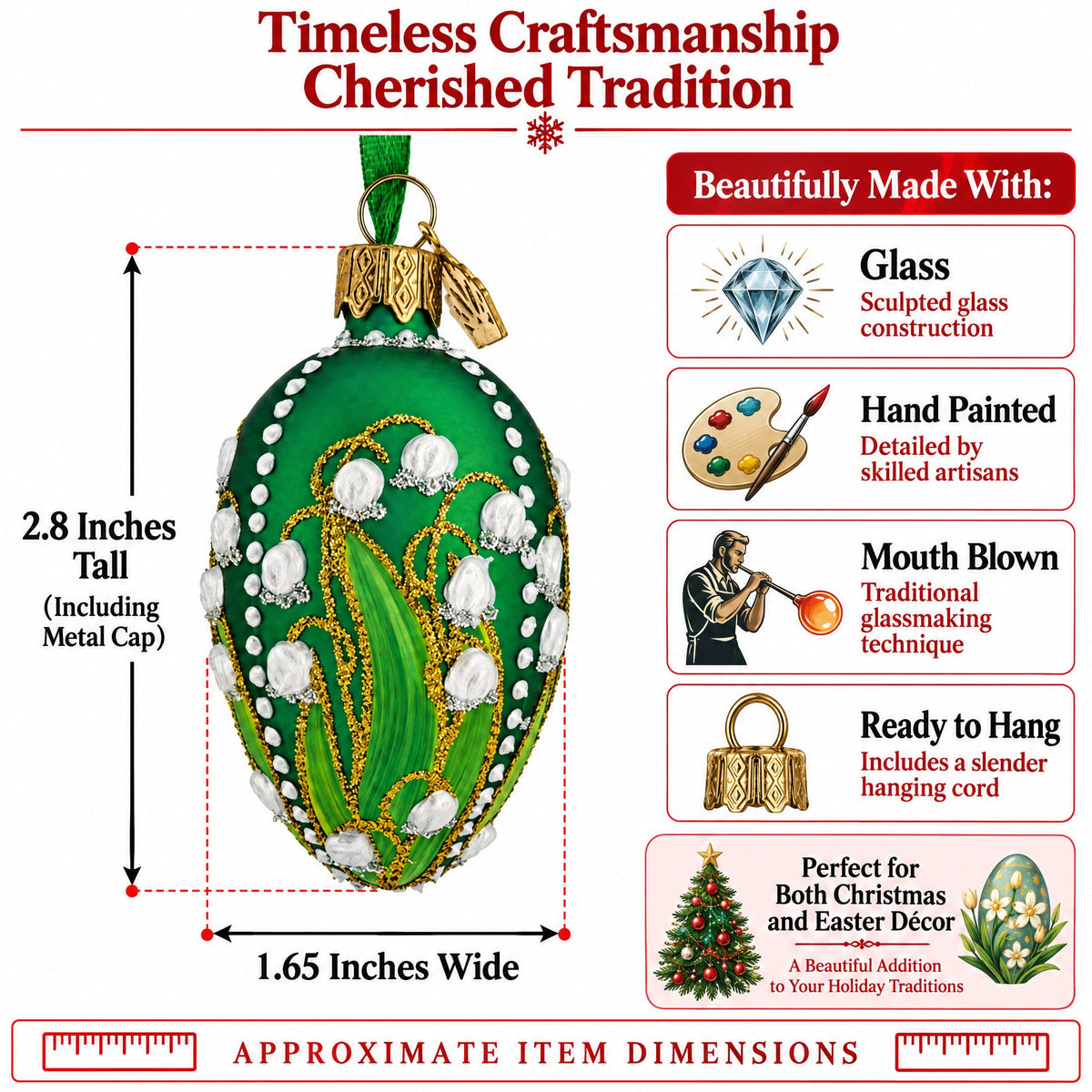 Lily of the Valley on Green Glass Egg Ornament