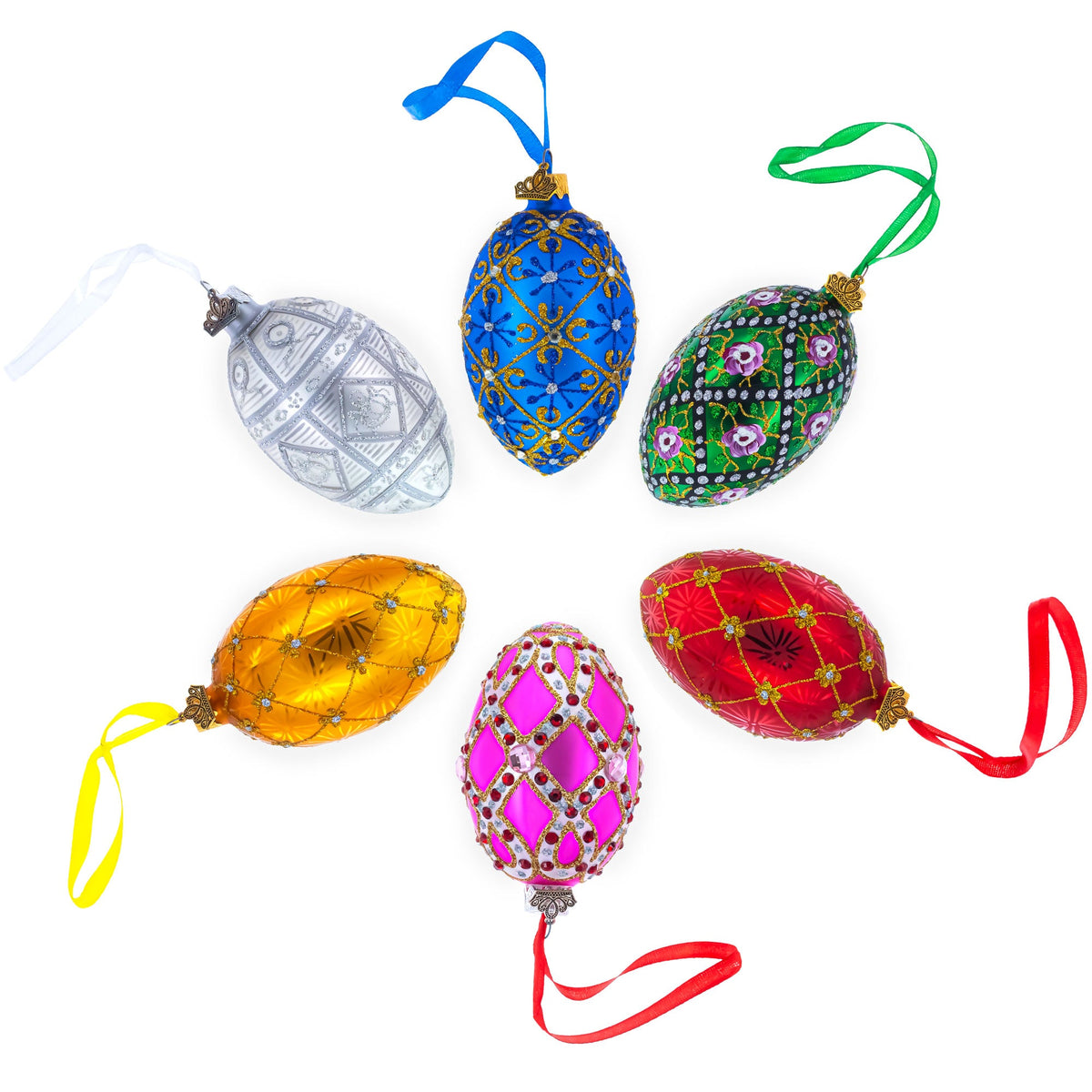 Red Jewel-Encrusted Egg with Gold Filigree and Crystal Floral Accents Glass Egg Ornament 4 Inches